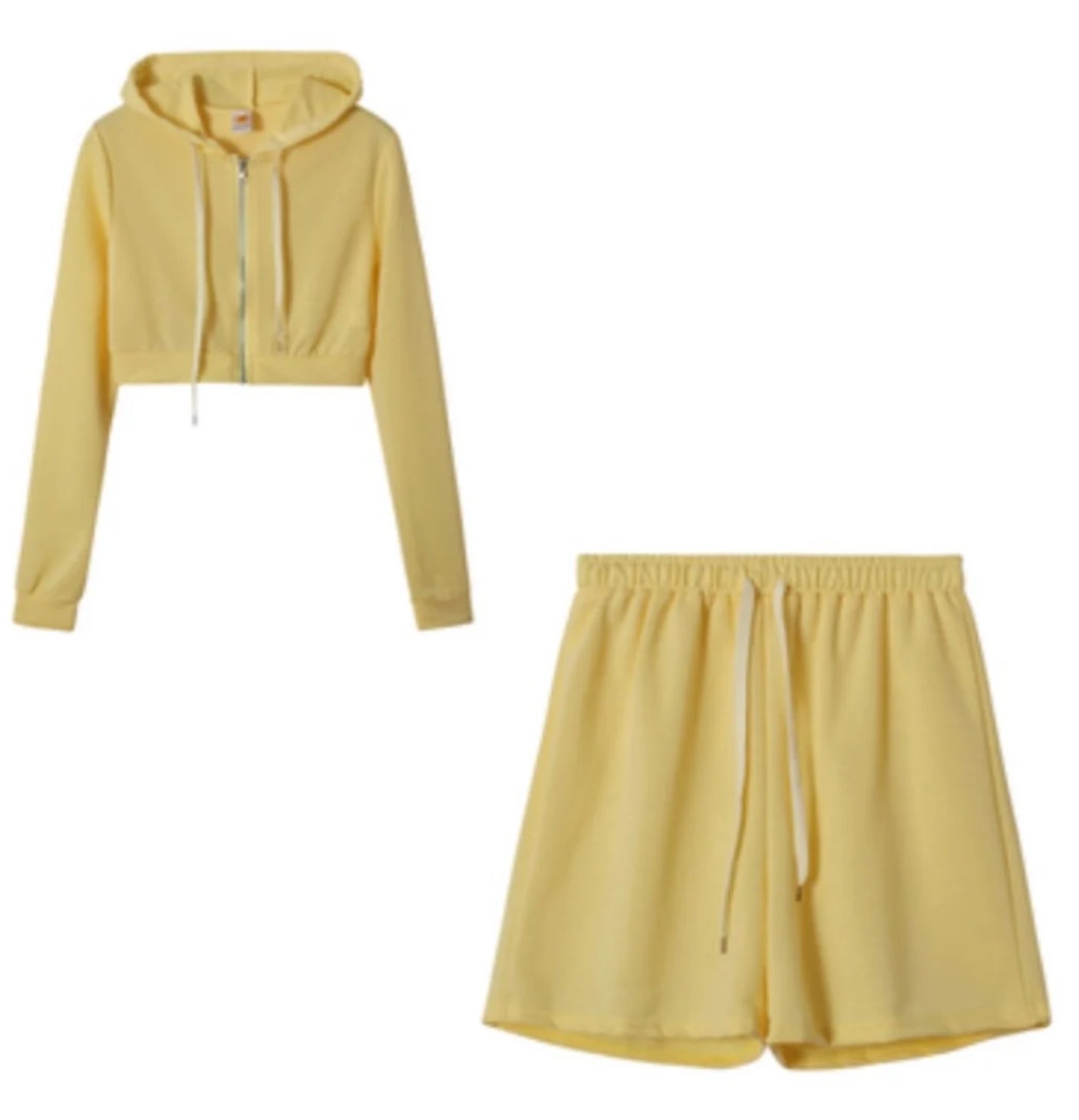 Two Piece Hooded Jacket Shorts Set